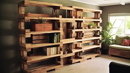 Obraz premium DIY project using old wooden pallets to create a unique and functional piece of furniture