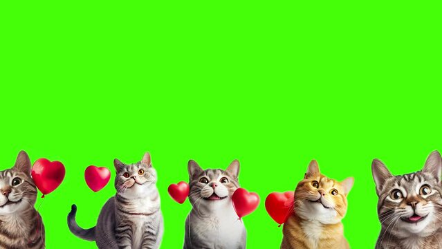 cute cat with heart on green screen background