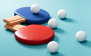 Cartoon table tennis in the green background, 3d rendering.