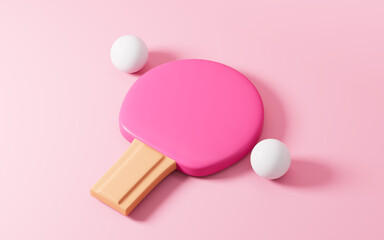 Cartoon table tennis in the pink background, 3d rendering.
