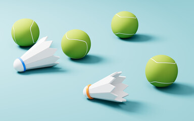 Cartoon tennis and badminton, 3d rendering.