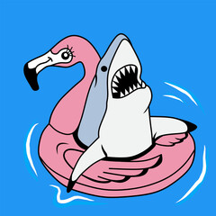 illustration of a shark playing with a duck vector