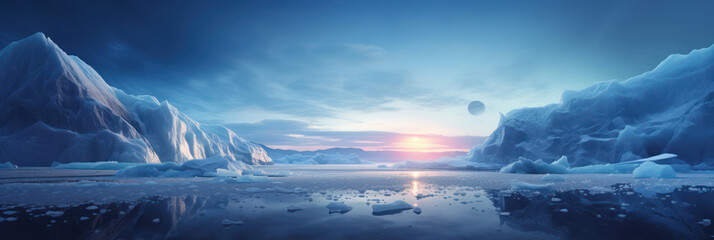 Panorama of a glacier of frozen ocean water