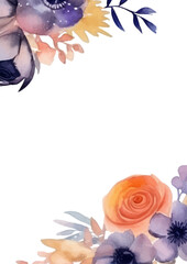 wedding invitations with elegant White purple and orange flowers and leaves