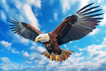 Fototapeta premium eagle flying in the air with clear blue sky. generative ai