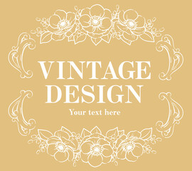 アンティークなお花の装飾フレーム。ベクター素材。