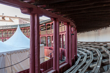 Traditional wooden bleachers of the bullring in the town of Toro in Zamora, Spain