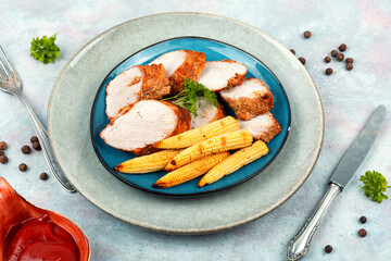 Baked pork slices.