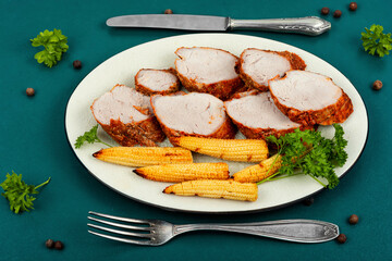 Sliced pork meat tenderloin.