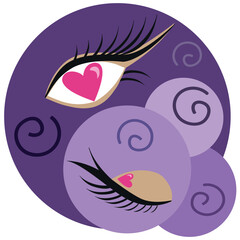 Face of the girl. Eyes and lush eyelashes vector illustration. Love in the eyes.