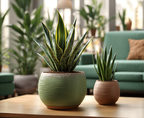 A home with a touch of nature with snake plants and stylish furniture