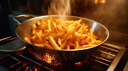 French fries is cooking at kitchen
