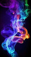 Abstract colorful neon smoke on black background