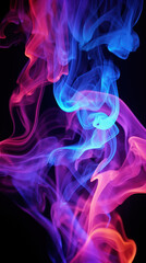 Abstract colorful neon smoke on black background