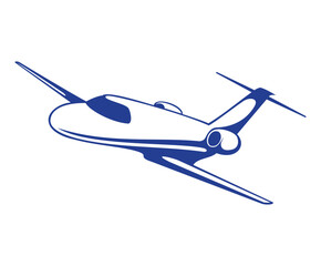 Flying jet plane illustration, isolated on white background.