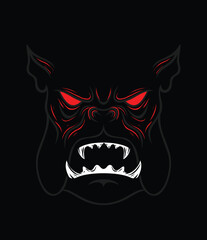 Angry bulldog face image on black background.