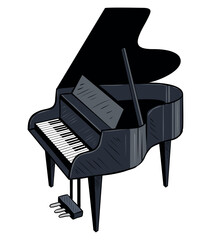 Cartoon style grand piano illustration. Isolated on white background.