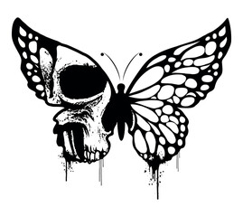 Vector butterfly illustration with the human skul on his wing. Isolated on white background.