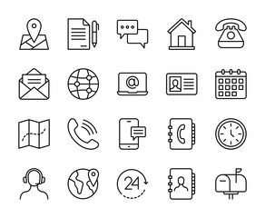 Contact us line icons set vector illustration. editable stroke