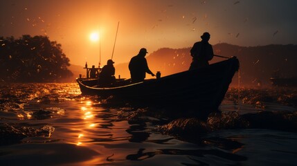 Fishing Net in Action Asian Fishermen at Work