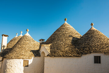 Fototapeta na wymiar Unique conical roof tops of Trullio houses in Alberobello