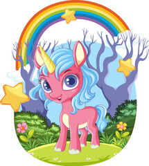 Adorable Cartoon Unicorn with Rainbow
