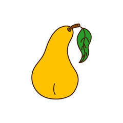 Hand-drawn pear on a transparent background. Isolated vector illustration of juicy fruit