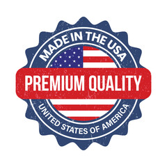 Made In USA Logo, Stamp, Made In The USA Label, Premium Quality Badge, Original Product By United States Of America, National Flag Vector, With Grunge Texture Vector Illustration