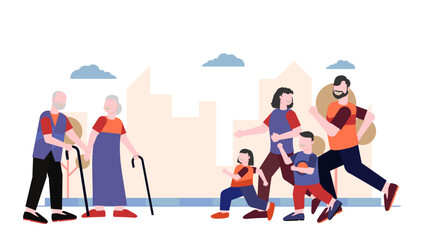 Colorful modern family gathering illustration vector. Father mother son daughter grandpa grandma