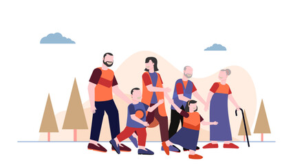 Colorful modern family gathering illustration vector. Father mother son daughter grandpa grandma