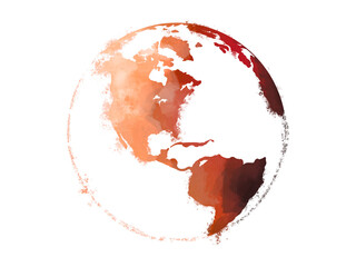 Fire earth watercolor art hand drawing. Orange Earth icon for environment concept. Transparent png background. Global warming warning concept.