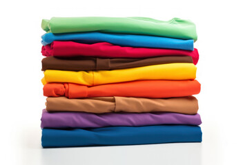  Stack of colorful t-shirt isolated on white background.