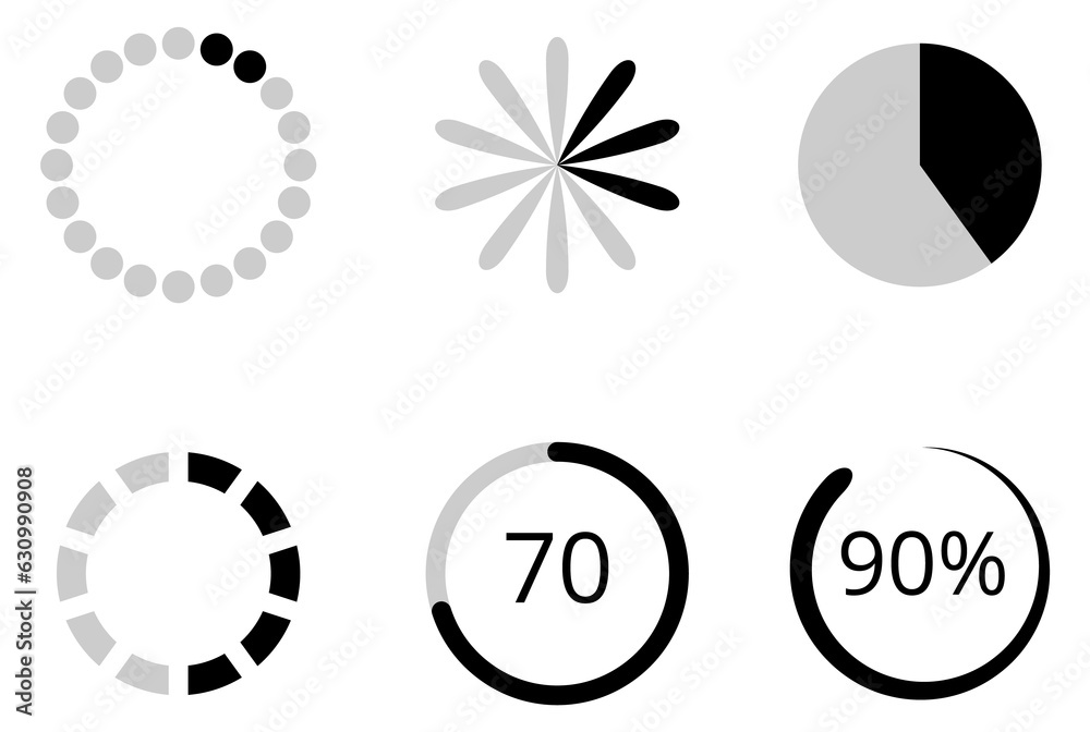 Poster progress indicator set. round loading interface element