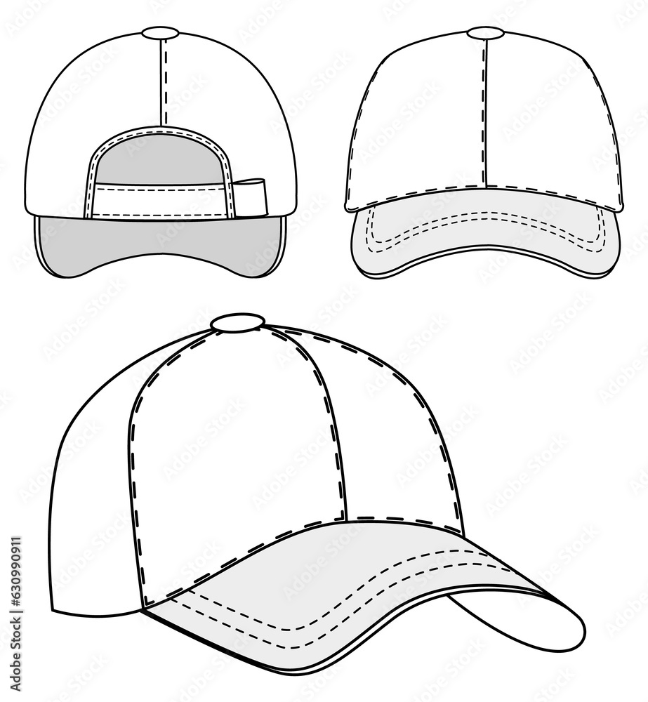 Wall mural Baseball cap front and back view. Hat template - Wall murals