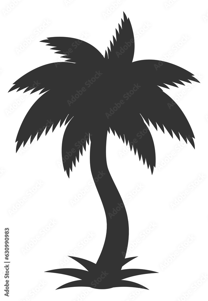 Sticker Jungle tree icon. Black tropical palm silhouette