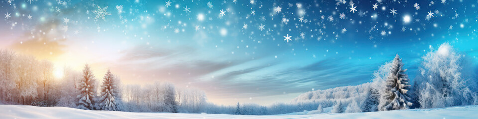 Winter background with sun shine snow scene 