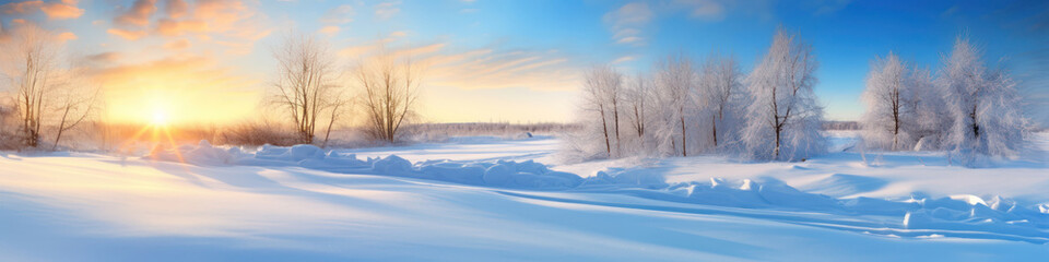 Fototapeta na wymiar Winter background with sun shine snow scene 