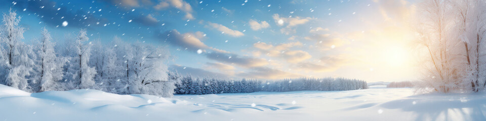 Obraz premium Winter background with sun shine snow scene 
