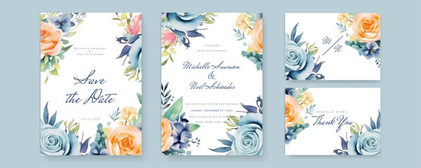 vector hand drawn pink floral wedding invitation card template