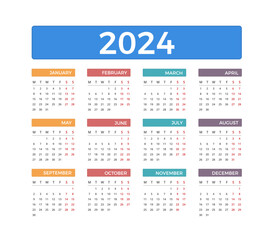 2024 Calendar, week starts on Monday, vector eps10 illustration