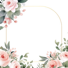 Pink wedding invitation template with leaves, glitter, frame, and border. Floral decoration vector for save the date, greeting, thank you, rsvp, etc