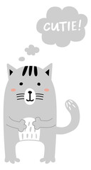 Fototapeta na wymiar Cutie cat character. Baby shower card animal mascot