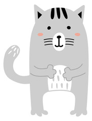 Cute cat drawing. Gray pet. Fluffy animal