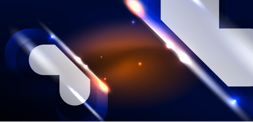 Abstract background glowing neon light geometric shapes. Space cosmic or magic energy vector wallpaper For Wallpaper, Banner, Background, Card, Book Illustration, landing page