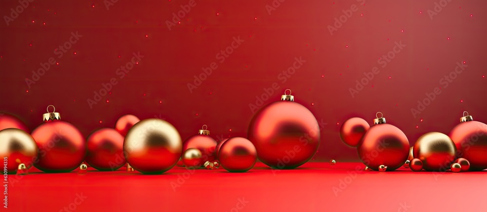 Poster a 3d image with a red christmas background that can be used for product placement or a website. the
