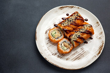 delicious eel rolls. Close-up