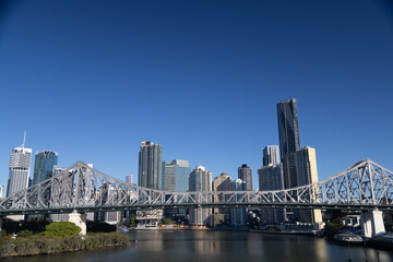 The city skyline and story bridge in Brisbane