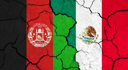 Flags of Afghanistan and Mexico on cracked surface - politics, relationship concept