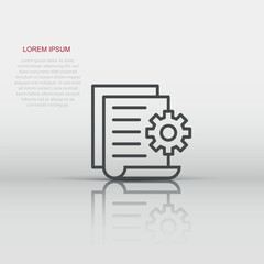 Document with gear icon in flat style. Big data processing vector illustration on white isolated background. Paper sheet software solution business concept.