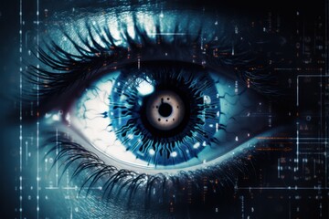 Close up of woman eye in process of scanning. Generative Ai.